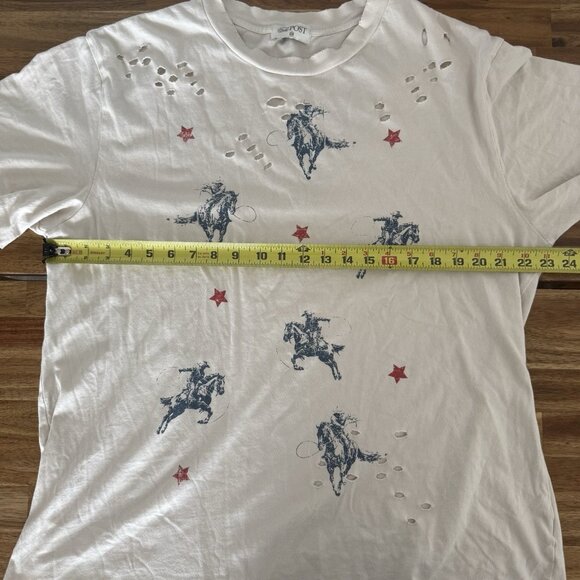 The Post Women’s Distressed Tee Cowboy Rodeo Size SMALL/MED Top USA boho Western - Picture 12 of 13